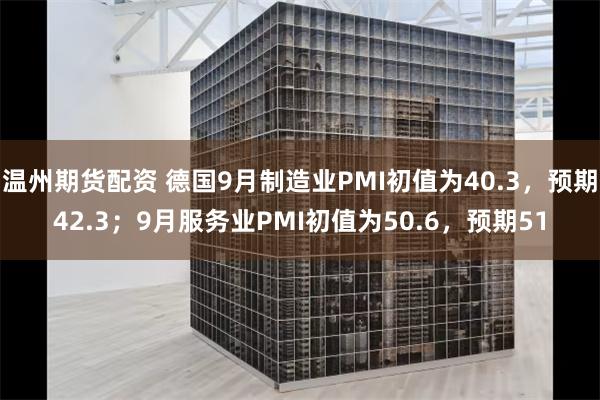 温州期货配资 德国9月制造业PMI初值为40.3，预期42.3；9月服务业PMI初值为50.6，预期51